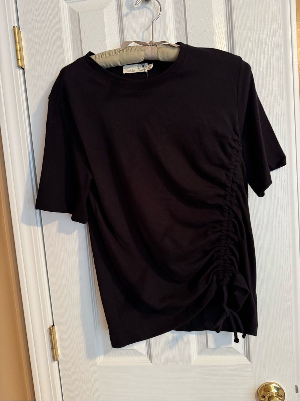 everleigh Black Short-Sleeve Tee with Ruched Side and Tie